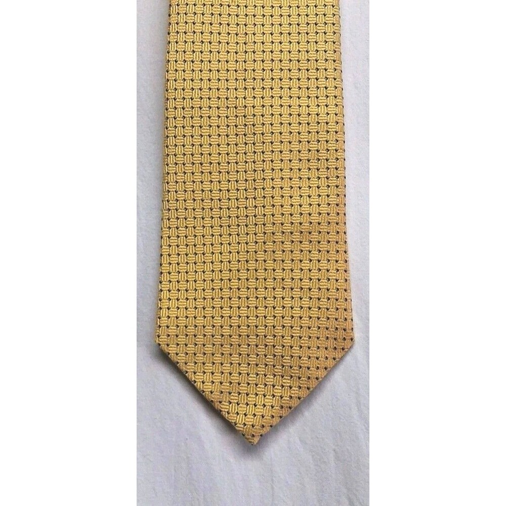 Brooks Brothers Yellow Silk Tie Blue Jacquard Made In USA Bright Colors Business